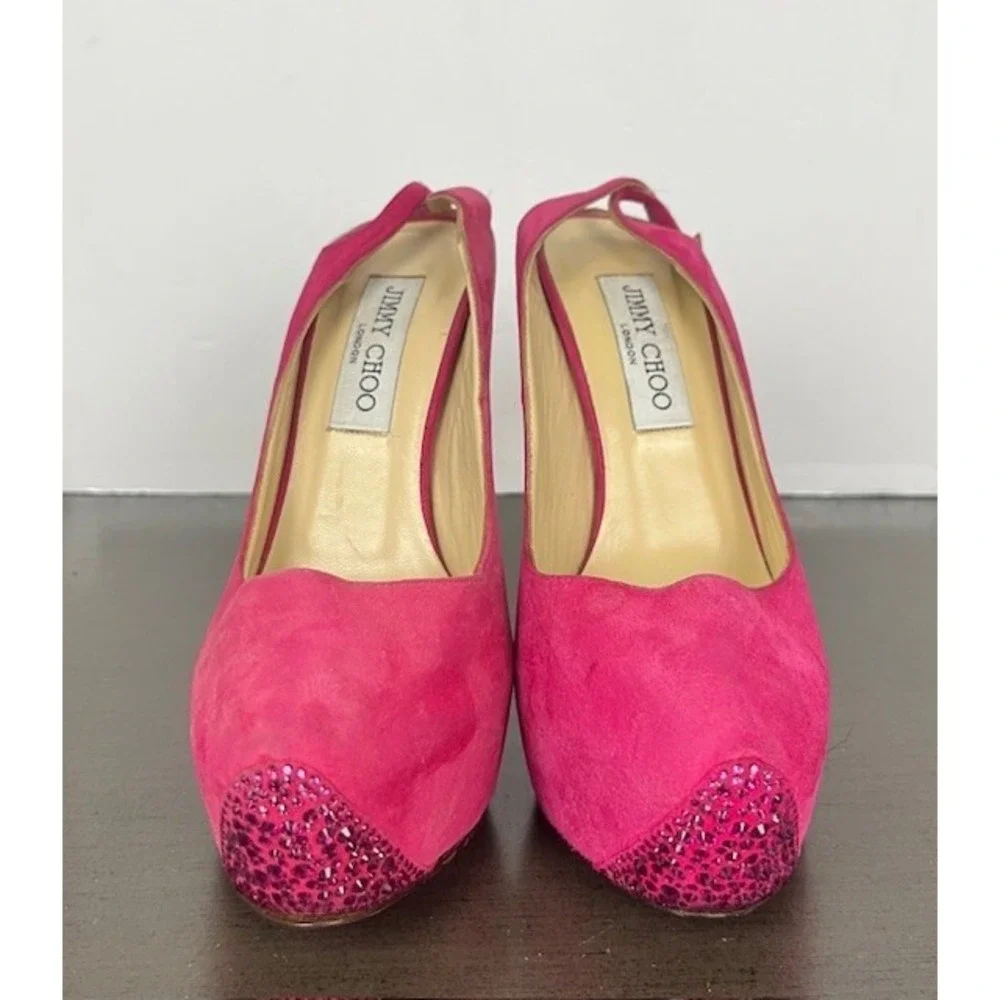 JIMMY CHOO Shoe Pink Tame Swarovski Crystal embellished Suede Pumps Heels 37.5/7